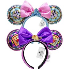 2PCS Loungefly Disney- Princess Stained Glass Cinderella & Rapunzel Ear Headband picture