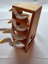 Vintage Goose Measuring Spoon Set 4 Pc Wood Rack Carol Wright Gifts VTG picture