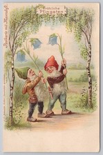 Postcard Gnomes Dwarves Bellflowers Happy Pentecost Erfurt Germany A13943 picture