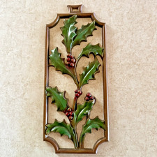 Vintage Sexton USA Holly Berries Metal Wall Plaque Christmas MCM 12