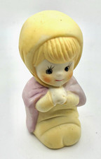 Vintage Ceramic Praying Girl Figurine Small Yellow Purple Decor China religious picture