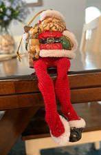 Vintage Santa Claus Hanging Christmas Ornament w/ Dangling Legs and Dog 6 in Red picture