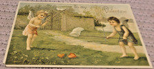 c1910's Valentine Cherubs Catching Hearts with Butterfly Nets  Antique Postcard picture