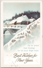 Vintage Happy New Year Gretting Wish Bridge Snow Embossed 1912 Antique Postcard picture