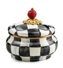 MacKenzie-Childs Courtly Check Squashed Pot – Hand-Painted Black & White Decorat picture