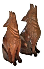 Rare Vintage Hand Carved Ironwood Set of Wolves 10&9