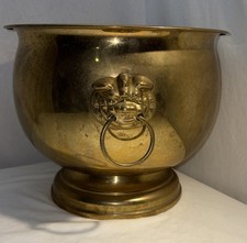 Vintage Chinese Large Light Brass Planter Foo Dog Holders 8 In Tall Hong Kong picture