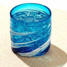 Ryukyu Glass Rock Glass Okinawa Cobalt Blue Whiskey Tumbler Handmade Japan picture