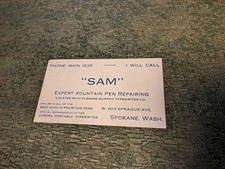 Vintage 1910s Spokane WA Business Card Sam Fountain Pen Repair Typewriter Corona picture