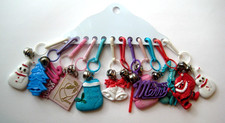 RETRO 1980's Plastic Bell Clip On CHRISTMAS 80's Necklace VTG Charm LOT On Card picture