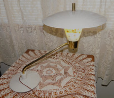 VINTAGE MIDCENTURY MODERN ATOMIC UFO DESK TABLE LAMP LONG SWING ARM NICE picture