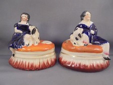 Pr Antique 19th C Staffordshire Pottery Royal Children w Dogs Inkwells picture