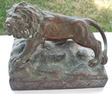 Rare Early 1900's Heavy Bronze Lion Sculpture, Signed K. George, 7 pounds picture