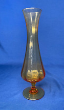 Mid Century Honey Amber Hand Blown Paneled Footed Glass Bud Vase 9