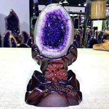 3.39LB Rare Uruguayan amethyst dragon egg cave decoration+base picture