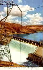 Mighty Columbia River Harnessed At Grand Coulee Dam WA Vintage Postcard TP11-12 picture