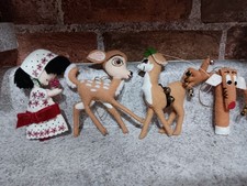 1980's Vintage Lot Of 32 Unique Handmade Felt And Yarn Christmas Ornaments  picture