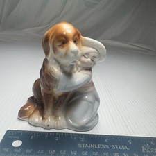 VTG Little Girl Hat Hug Saint Bernard Dog Porcelain Figurine picture