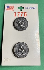 (2) VINTAGE La MODE 1776 3/4” HORSE & RIDER SILVER METAL SHANK BUTTONS-B420 picture