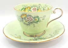 Vintage Porcelain AYNSLEY Soft Green Footed Teacup and Saucer Floral picture