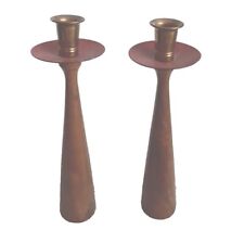 1950-60s Rude Osolnik Walnut Wood Copper Candle Stick Holder Hand Turned Set MCM picture