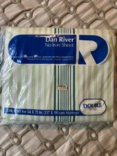 NOS Vintage DAN RIVER Full Double FITTED Sheet Green Stripe Dantrel No-Iron USA picture