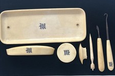 Antique Vintage 1920s Art Deco French Ivory Celluloid Vanity Dresser Set VTG Lot picture