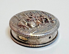 Antique Hans Jensen Denmark 830 Silver Pill Box Divider Dispenser Repousse Scene picture