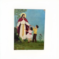 Vintage origina painting Jesus With Children On Canvas Board 18x24 picture