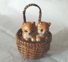 Vintage Ceramic Kittens Cats in a Weaved Basket 3