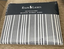 NOS Vintage Ralph Lauren Urban Stripe Black Cream Twin Flat Sheet picture
