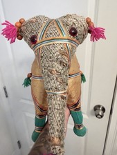 Vintage Handcrafted India Textile Elephant 15” Folk Art Boho Home Decor Handmade picture