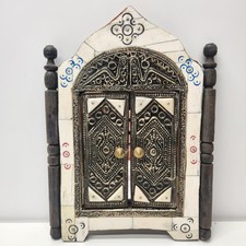 Vintage Moroccan Bone Inlay Cabinet Wall Mirror Decor Doors Berber Islamic Arch picture