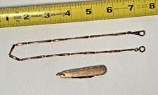 ANTIQUE HAYWARD ART DECO TWO BLADE POCKET KNIFE WITH MATCHING 15” MARKED CHAIN picture