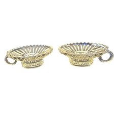 Pair of Vintage Jeanette Pressed Glass Finger Ring Chamberstick Candle Holders picture