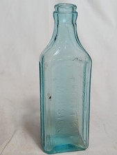 Vintage Scotts Emulsion Cod Liver Oil With Lime & Soda Bottle Aqua Blue Glass picture