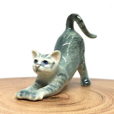 Porcelain Cat Figurine Miniatures Collectible Ceramic Gray Kitty Animals Statue picture