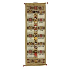 VTG 70s 1975 Linen Tea Towel Wall Hanging Scroll Calendar Mod Girl Floral 38