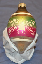 Vintage Christmas Greetings Teardrop Stencil Glass Christmas Ornament 3.5” picture