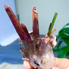 50G Natural Green tourmaline with quartz crystal cluster mineral specimen picture