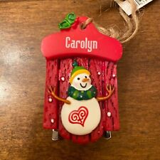 Ganz Snowman Sleigh Sled Ornament Personalized CAROLYN Stocking Stuffer NWT picture