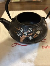 Vintage Japanese Cast Iron Tetsubin Teapot Pine Bamboo Plum Blossom Tea Kettle picture