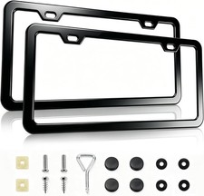 2-Pack License Plate Frame Holder, Black Aluminum Slim Fit for Cars/Trucks picture