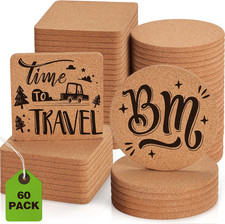 60 Pack Blank Cork Coasters 4 Inch Round Absorbent for Laser Engraving Wood Burn picture