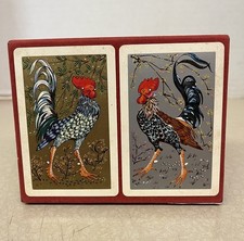 Vintage double deck Fournier Vitoria plastic coated playing cards Roosters Spain picture