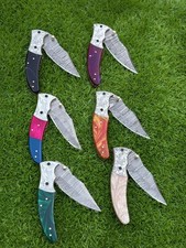 LOT of 20 pcs Damascus Steel Hunting Folding knife Pocket Knives With Sheath picture