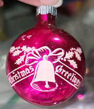 Vintage Shiny Brite Pink Christmas Greetings Bell Stencil Ornament Mid Century  picture