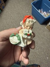 Vintage Napco Christmas Angel Figurine Sleeping Baby Gift Wreath Ceramic Japan picture