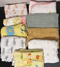 Lot Of 9 Muslin Receiving Swaddle Blankets Moonkie, Cloud Island Aden Anais picture