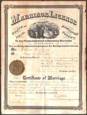 1869 MARRIAGE CERTIFICATE antique wedding legal document HAMILTON COUNTY, OHIO picture